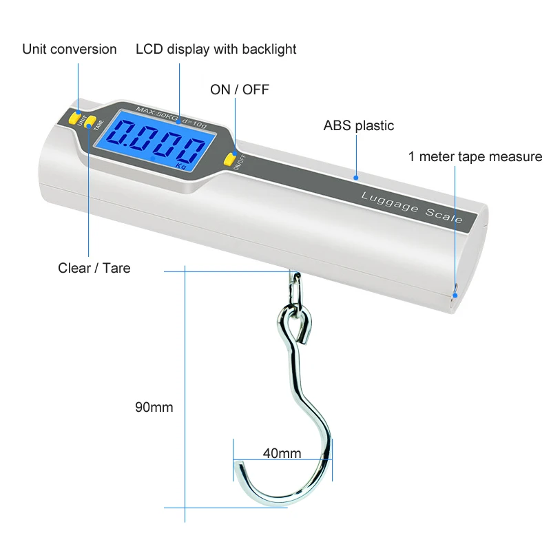 Чемодан с цифровой индикацией шкала подвесного крючка с 1 м рулеткой 50 кг x 10 г для травального багажа чемодан сумка весы