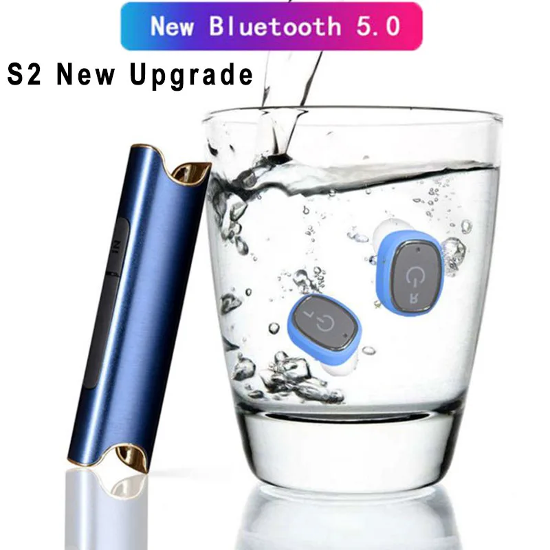 

New Upgraded S2 Bluetooth 5.0 TWS Earphone Mini Wireless Earbuds Waterproof Stereo Music Earpiece With Charging Box Microphone