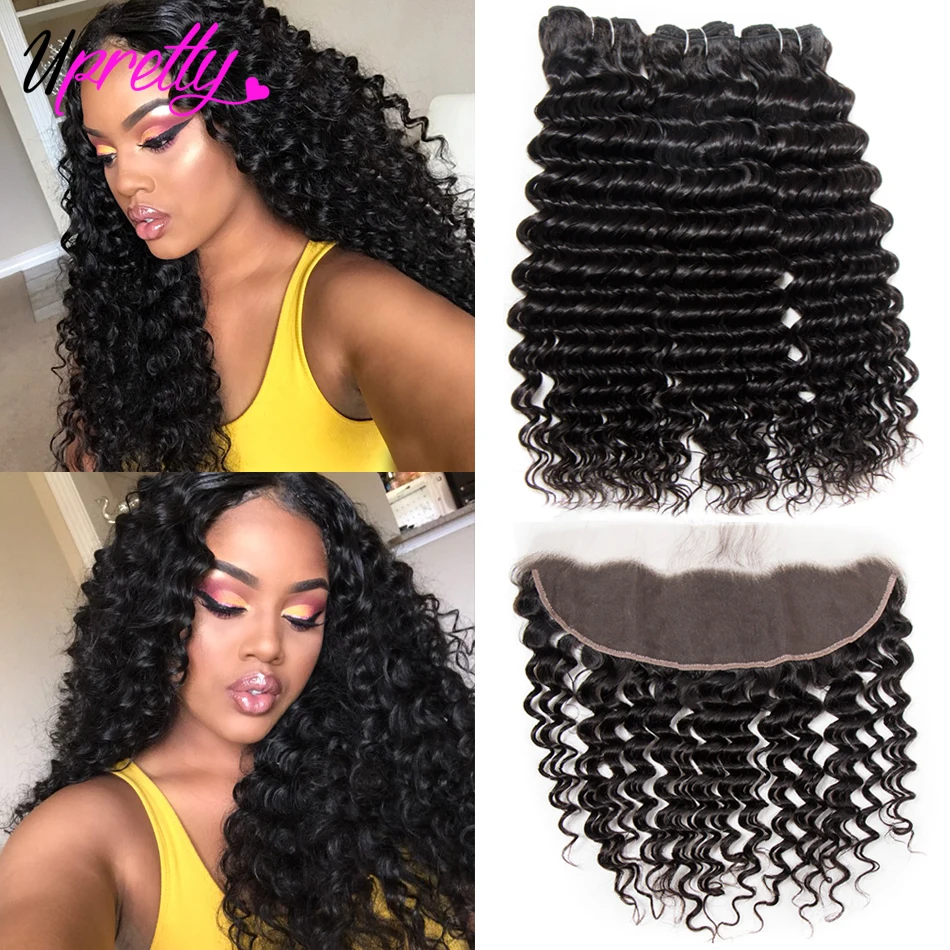 Upretty Hair Deep Wave Bundles With Frontal Brazilian Hair Lace Frontal Closure With Bundles Human Hair 3 Bundles With Frontal Upretty Hair Deep Wave Bundles With Frontal Brazilian Hair Lace Frontal Closure With Bundles Human Hair 3 Bundles With Frontal