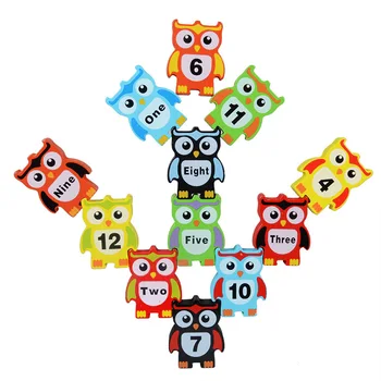 

new arrive wooden color digital owl stacking toys children's blocks Balancing Blocks MG107