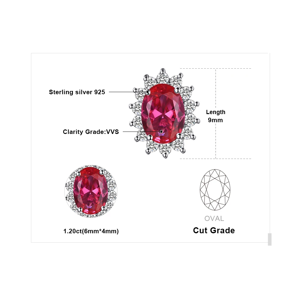 Jewelrypalace Принцесса Диана Уильям Кейт Миддлтон 1.5ct красный создания Рубин Серьги-гвоздики 925 серебро Красивые ювелирные изделия