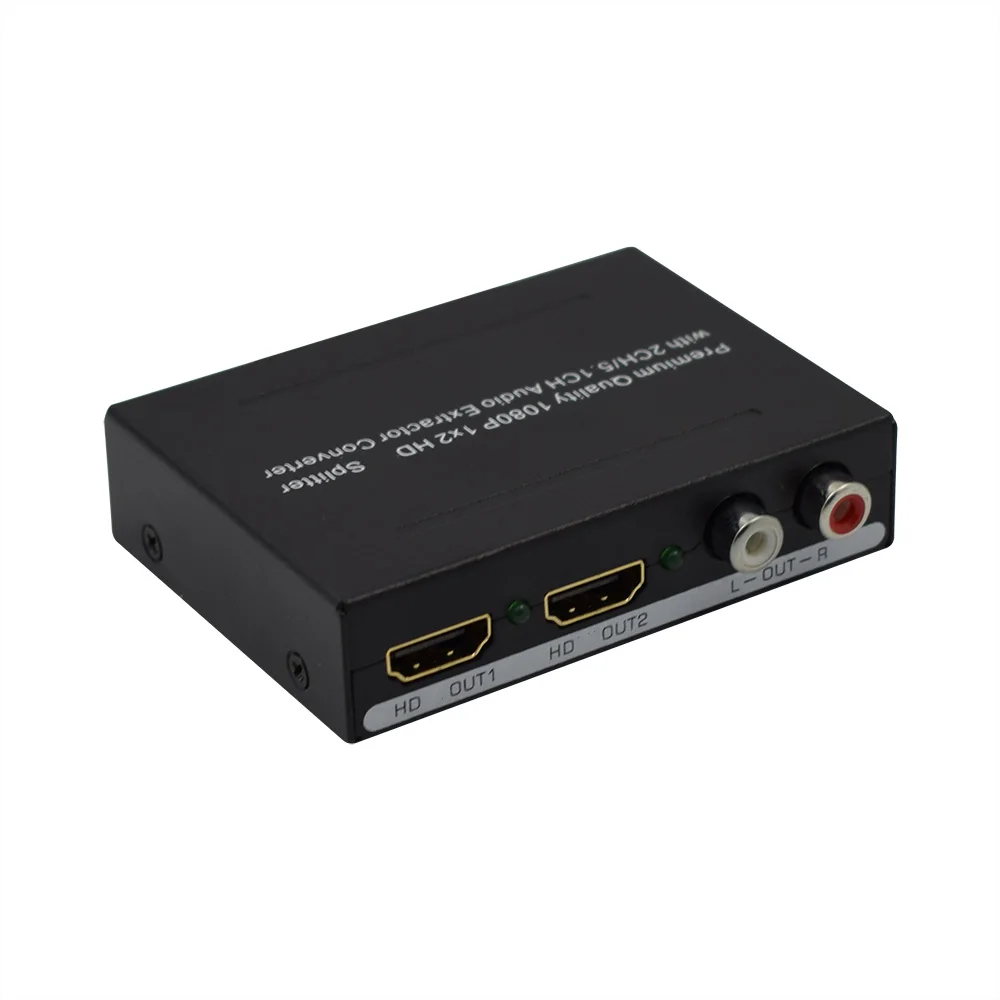  2 Ports 1080P 1x2 HDMI Splitter 2CH/5.1CH Spdif Toslink+L/R Audio Extractor Converter for XBOX PS3 