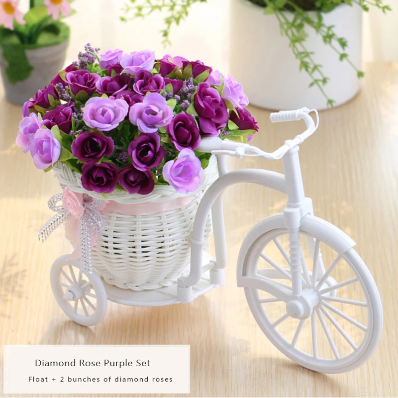 diamond purple FUNNYBUNNY мини садовая искусственная Цветочная Шелковая Роза Ddisy ручной работы Цветочные корзины велосипедный стенд для украшения дома и офиса - Цвет: diamond purple