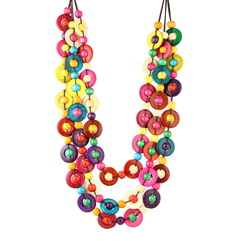 

new design multilayer bohemia ethnic multicolors round coconut shell knitted necklace