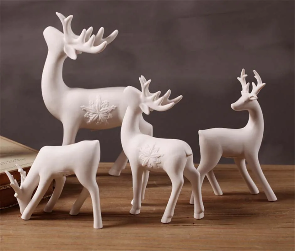 Modern White Ceramic Deer Figurines Decoration Cute Deer Miniatures