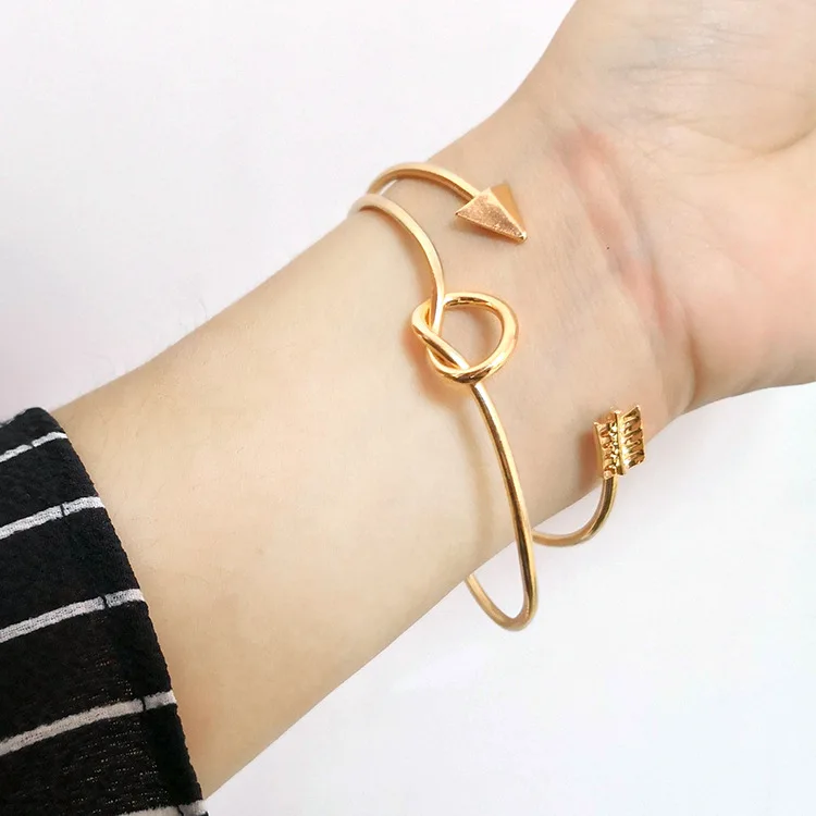 

Korean Version Of The Fashion Wild Color Plated Arrow Knotted Open Bracelet Set Men And Women Can Wear Jewelry Gold Bangle