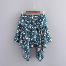 Плюс Размер Летняя женская юбка винтажная шифоновая Цветочная средняя талия юбки мини юбки