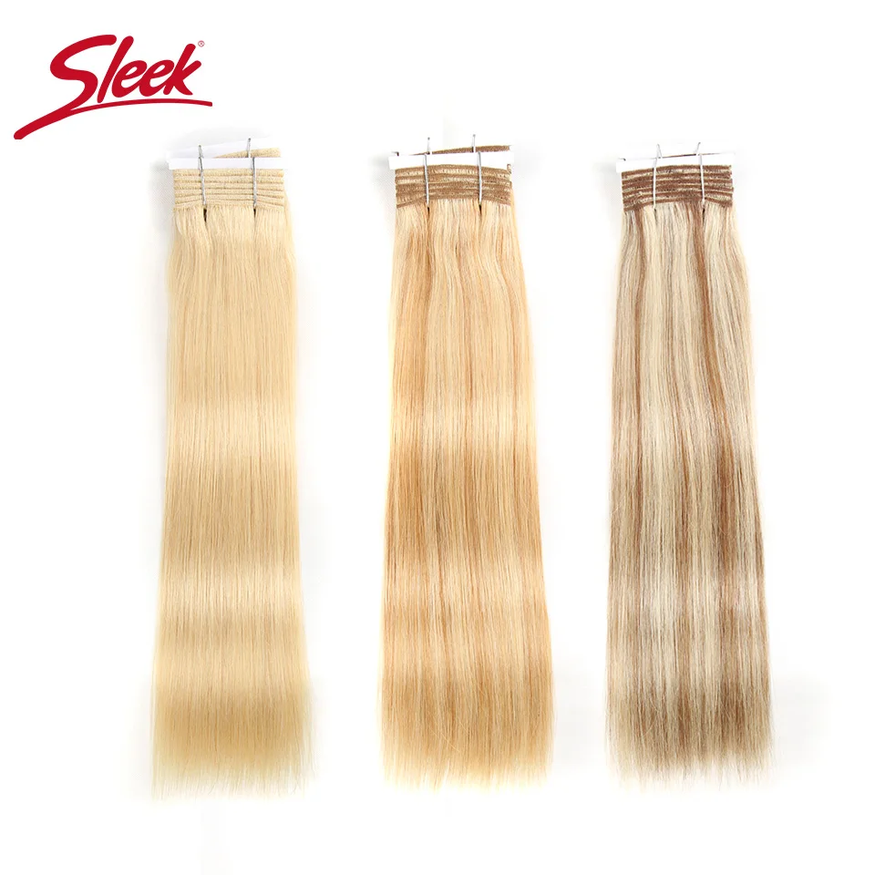 

Sleek Pre-colored Brazilian Yaki Straight Remy Human Hair Weave Bundles 113 Gram Ombre Blonde Color 613 P6/613 P27/613