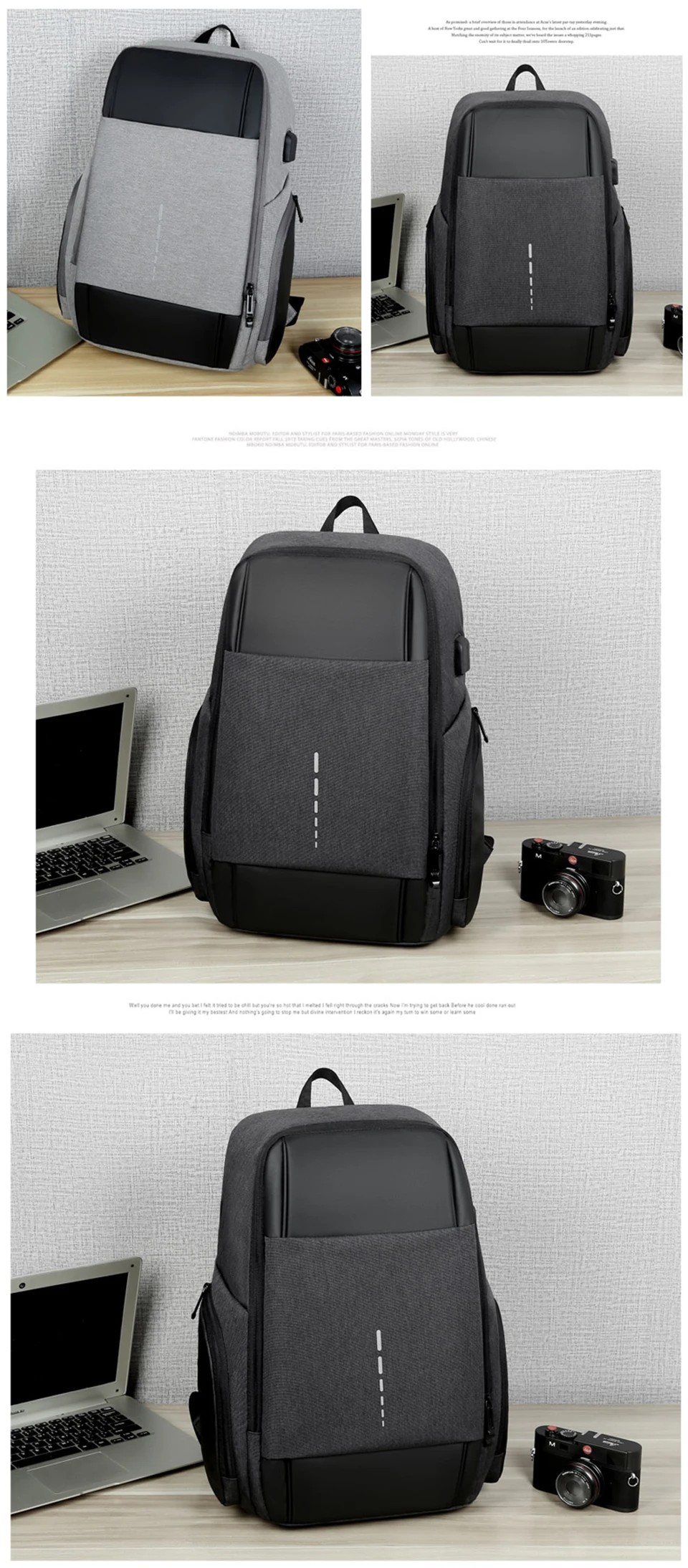 Модный школьный рюкзак для ноутбука, мужской рюкзак, деловые сумки для ноутбуков, зарядка через usb, наушники с отверстием, умные дорожные водонепроницаемые задние пакеты