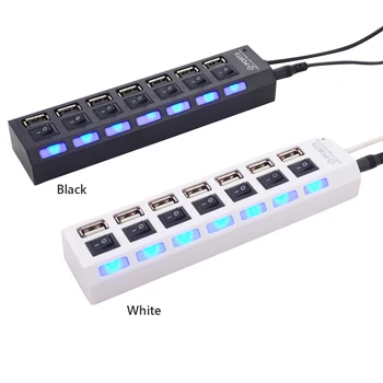 

USB2.0 HUB USB Hub 7 Port USB 2.0 Switch Indicator High Speed Splitter Hub with USB Cable for Desktop Notebook USB Mouse Scanner