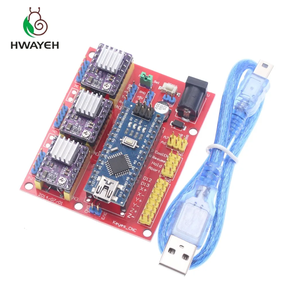 CNC درع V4 النقش آلة 3D طابعة + 3 قطع DRV8825 سائق لوح تمديد لاردوينو نانو V3. 0 مع كابل يو اس بي نانو 3.0