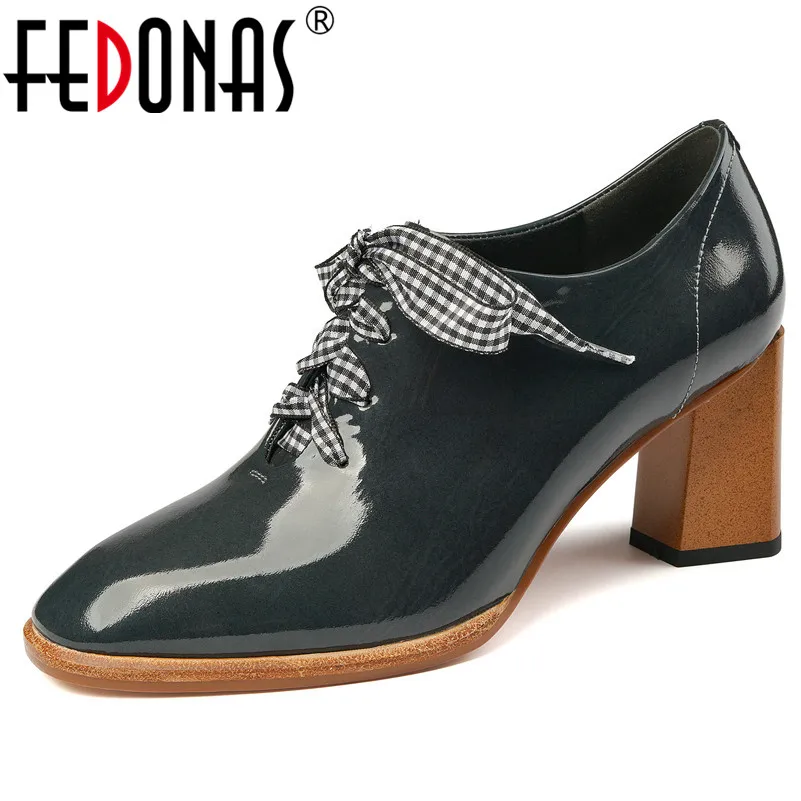 FEDONAS/2019 г. Новые элегантные офисные женские туфли в стиле ретро на квадратном