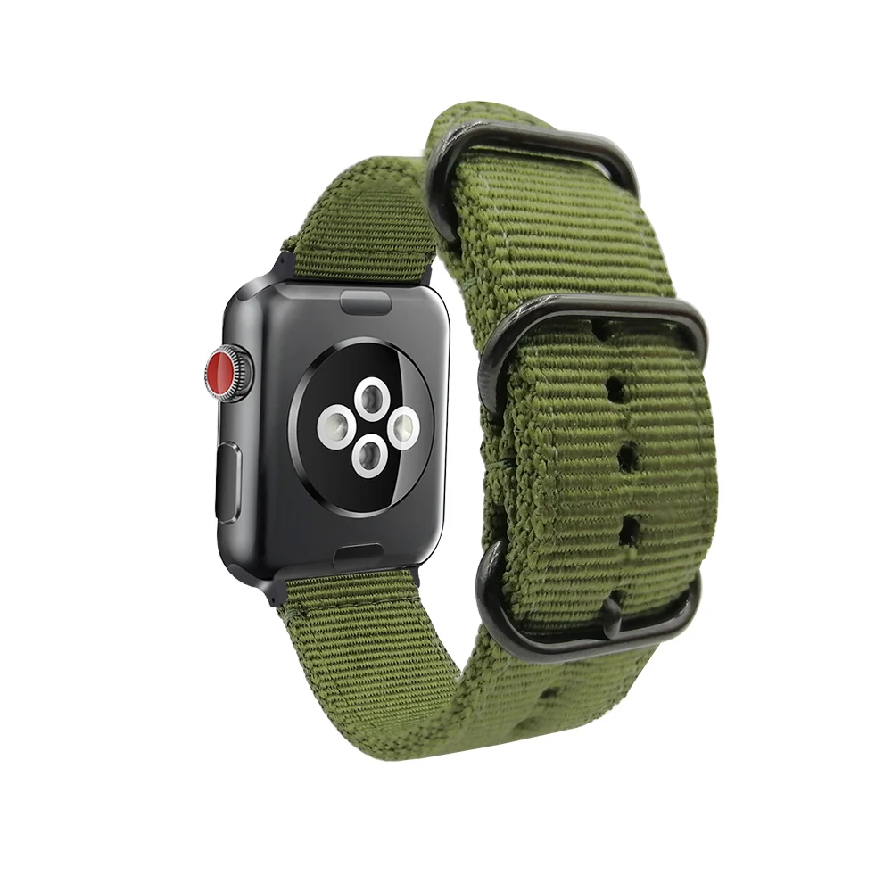 

42mm 44mm Nylon Watch Strap for iWatch Series 4 3 2 1 Nato Watch band Wrist Bands for Apple Watch 38mm 40mm Black 5 Rings