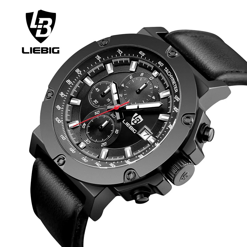 

LIEBIG Sport Watches Men Luxury Brand Fashion Watch 50M Waterproof Leather Strap Big Dial Quartz Wristwatches Relogio Masculino