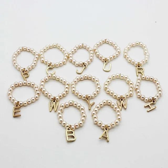 

New Arrival Simulated Pearl Beads Ring Letters Ring 16-17mm letter by random