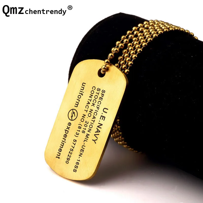 Collana A Catena Con Perline In Acciaio Inossidabile U.E. Navy Dog Tag Jewelry Men Hip Hop Dance Uniform Experiment Hiphop Golden