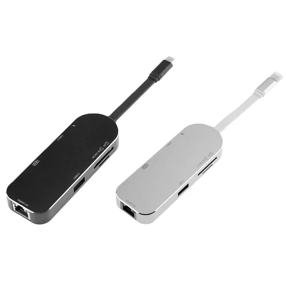 

1pc Gigabit Ethernet HDMI 4K USB3.0 SD TF Card Reader PD Charging Type C Hub Adapter