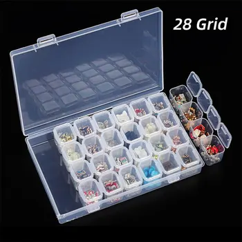 

B 28 Grids Plastic Makeup Organizer Storage Boxes Nail Art Manicure Tools Jewelry Beads Display Storage Case Organizer Holder