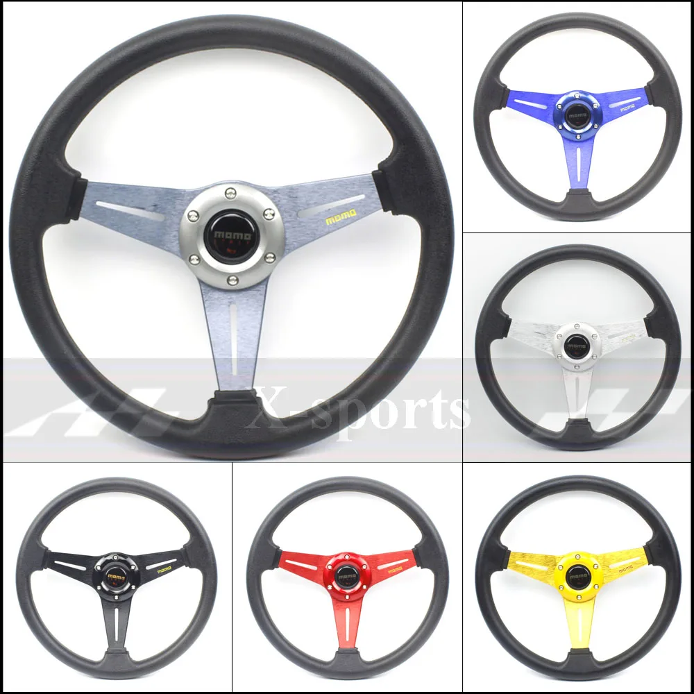 

MOMO car Sport steering wheel racing type High quality universal 14 inches 350MM Aluminum+PU 6 color Titanium Carbon golden red