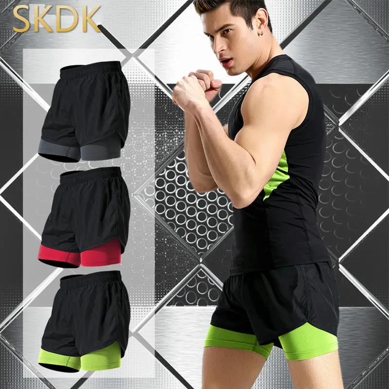 

SKDK 1PC Running Shorts Men Fake Two Pieces Bodybuilding Workout Shorts Basketball Gym Short Pants Trousers Athletic Sportswear