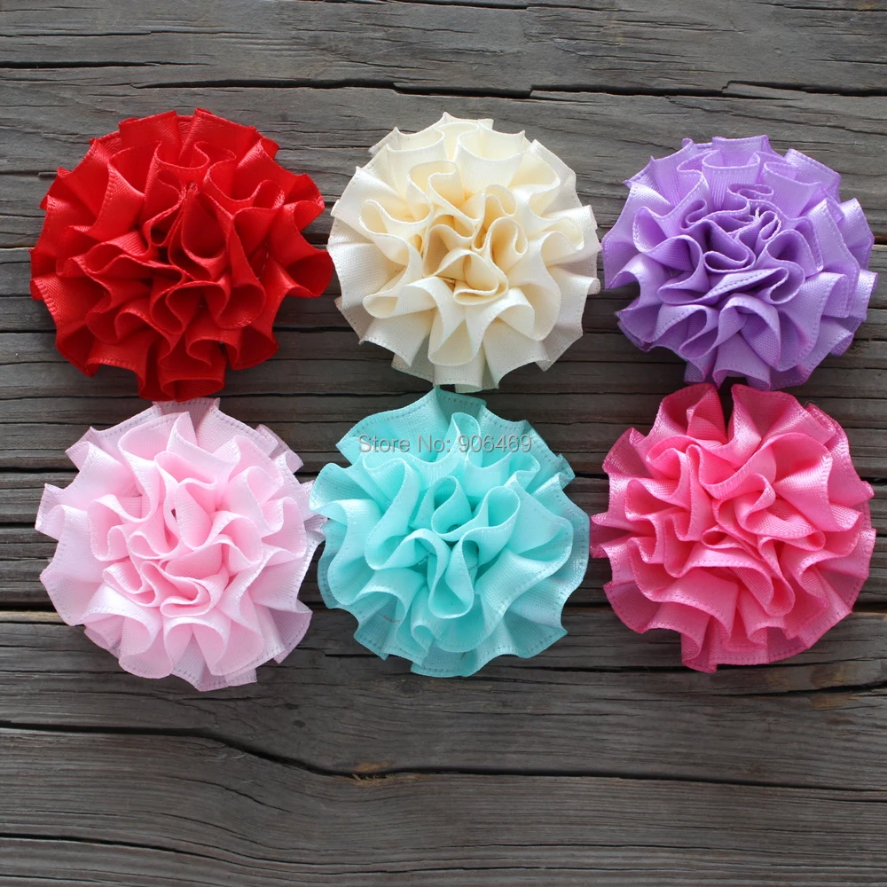 DIY 5cm Flower Ruffled ribbon Flower hair Flower Flat Back for girl