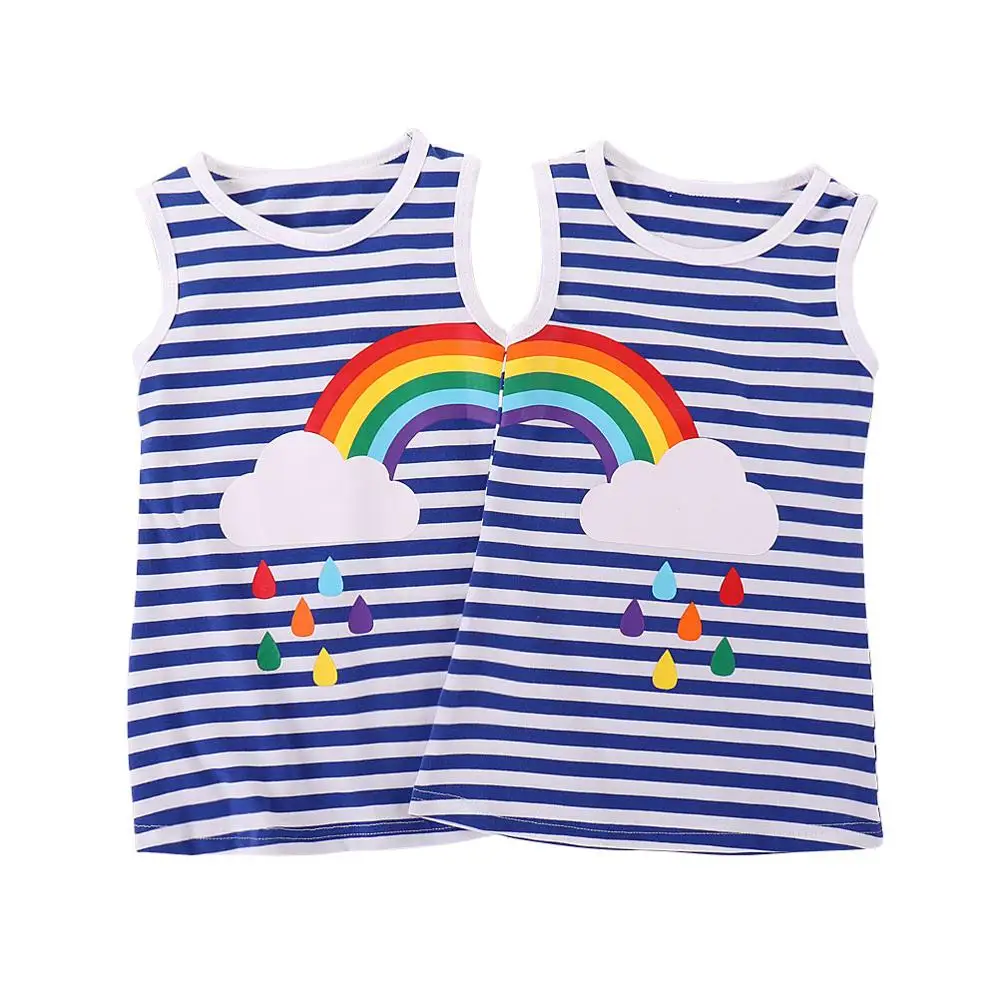 

Kids Girls Twins Summer Dress Rainbow Striped Printed Sister Princess Party Sundress Baby Sleeveless Clothes Outfit 1-6 Years