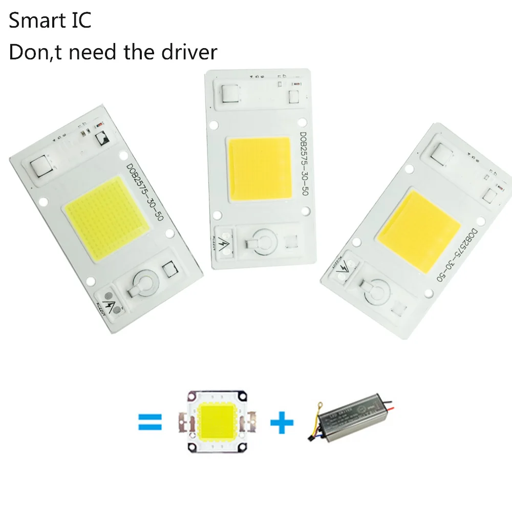 1 шт. светодиод dob COB лампа чип 20 Вт 30 Вт 50 Вт AC 220 В вход Smart IC драйвер подходит для DIY Светодиодный прожектор Прожектор светодиодный холодный белый