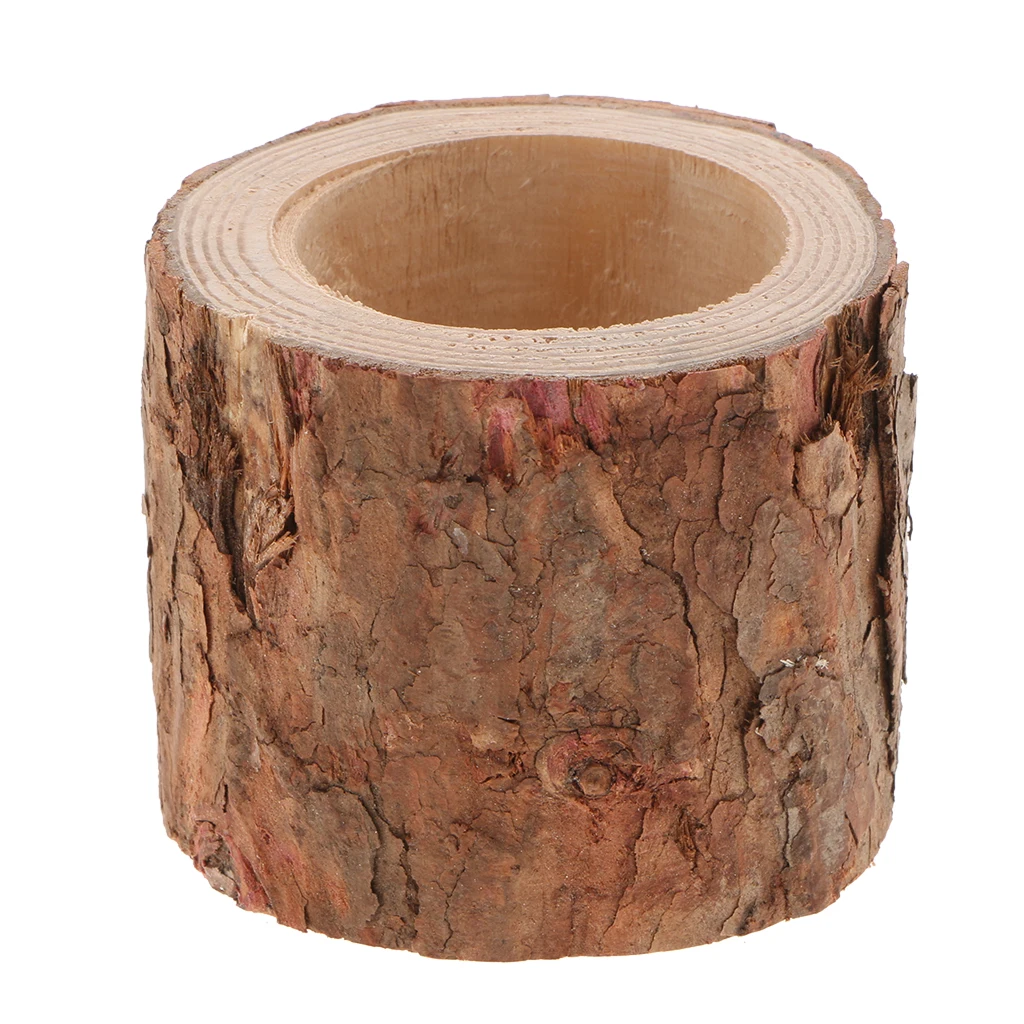 Shabby Chic Solid Carved Wooden Church Pillar Candle Holder Stick Stand Cup Home Decor Mood Light Holder Tree Stump Shaped