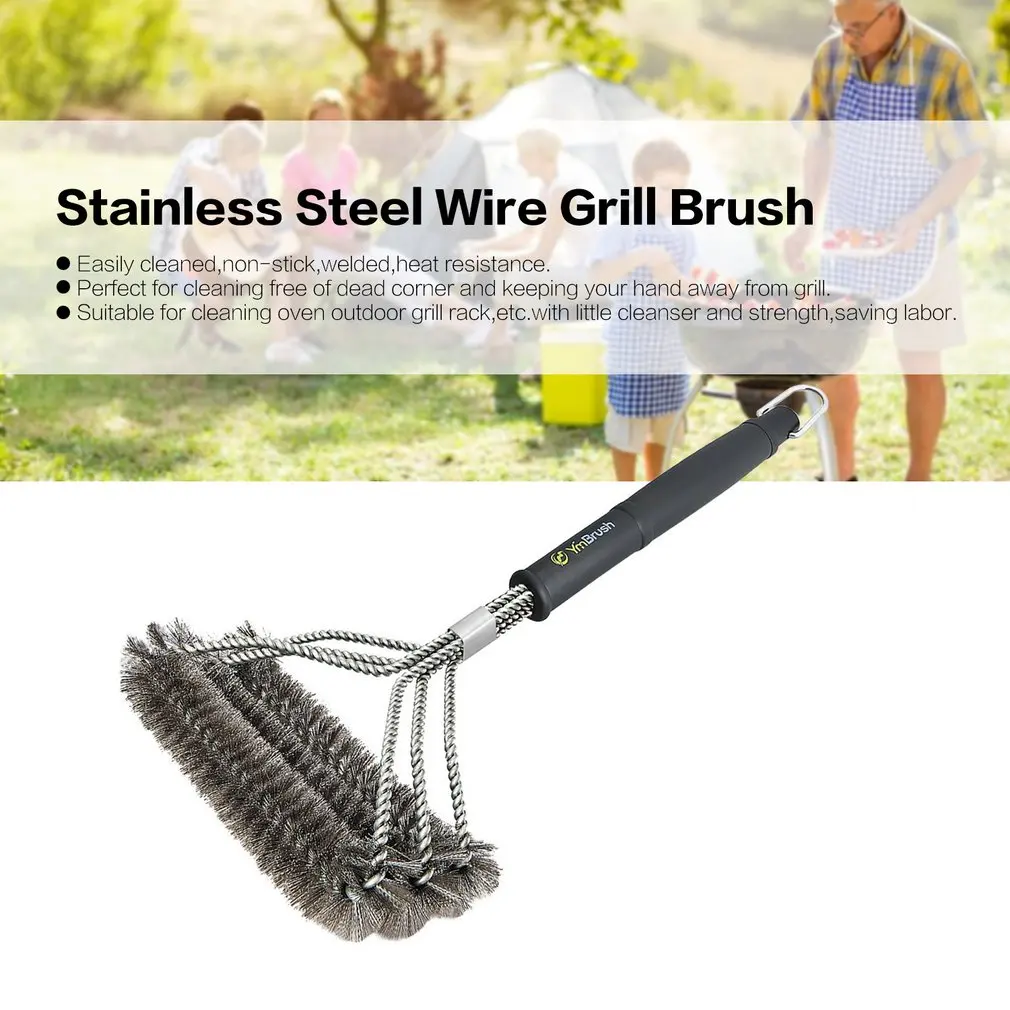 Grill Brush Barbecue Grill BBQ Brush Clean Tool Stainless Steel Wire Bristles Non-stick Cleaning Brushes With Handle