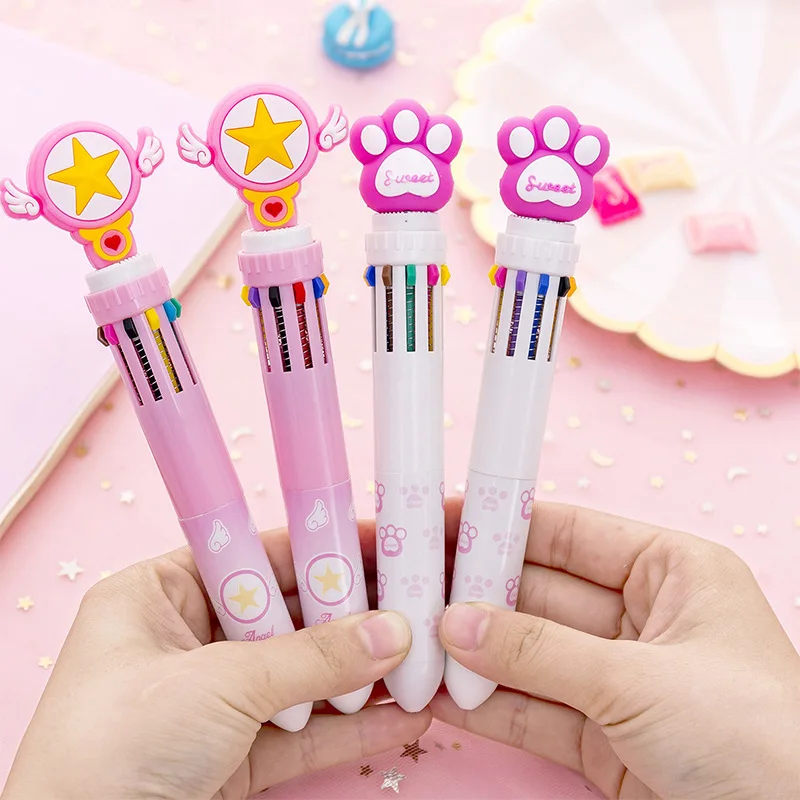 

1pc 10Colors Girl Heart Cartoon Creative Press Ballpoint Pen Student Color Multi-function Pen School Supplies Cute