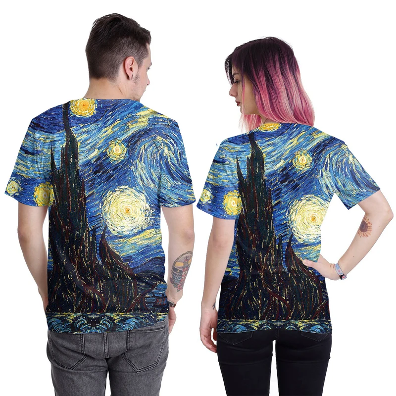 Vincent van Gogh, мужская и женская футболка с коротким рукавом для взрослых, Повседневная футболка с изображением звездной ночи Ван Гога, футболки, модные футболки