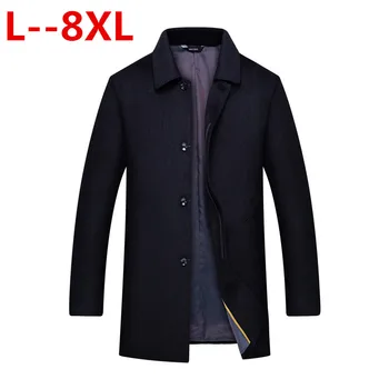 

8XL 6XL 5XL 4XL brand Men's casual Long Wool & Blend jacket Male single Breasted woolen coats outwear Windbreaker free ship