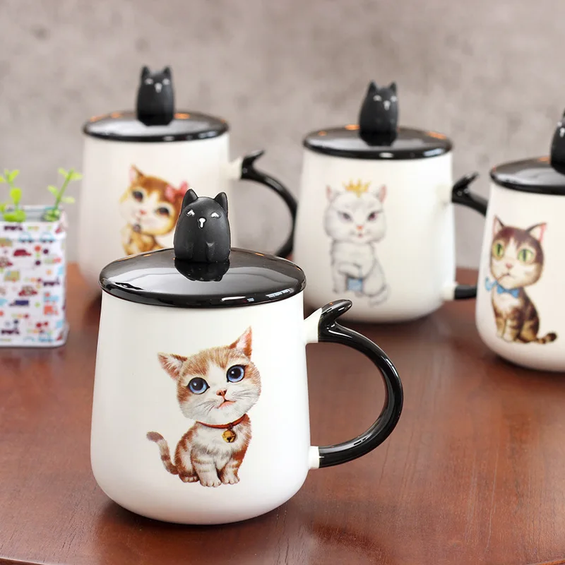 

400ML Cute Creative Cartoon Cat Ceramic Personality Mug with Spoon Office Milk Coffee Breakfast Mug birthday gift drinkware mugs