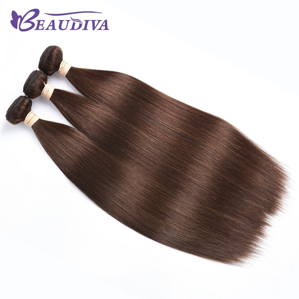 BEAUDIVA Pre-Colored Human Hair Weave Peruvian Straight Hair Medium Brown 4# Color 10-24inch Hair Bundles 3pcs/lot Peruvian Hair