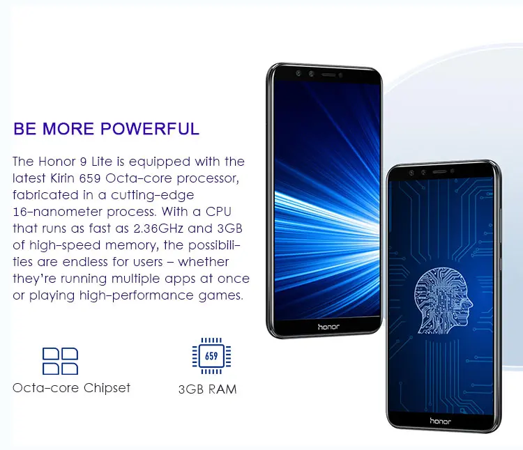 HUAWEI HONOR 9 LITE 3GB RAM 32GB ROM Hisilicon Kirin 659 2.36GHz Octa Core 5.65 Inch FHD+ Full Screen Quad Camera Android 8.0 4G LTE Smartphone