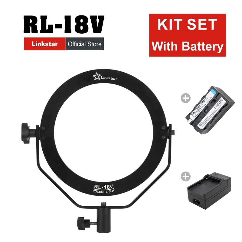 Linkstar 18W LED 포토 램프 5600K 라운드 초소형 소프트 일광 비디오 필름 연속 휴대용 포켓 라이트 RL-18V 키트 세트
