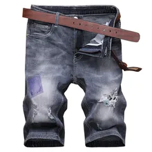 Новые мужские классические джинсовые шорты модные повседневные Классический прямой крой эластичные хлопковые рваные короткие джинсы мужская одежда S9802