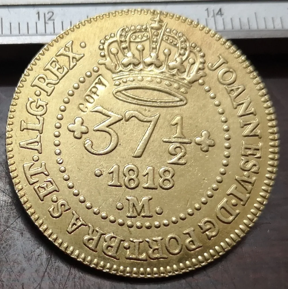 1818 Бразилия 37 1/2 Reis-Золотой Vintem-Joao VI copper имитация монеты