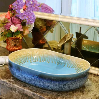 

Oval Jingdezhen ceramic sanitary ware art counter basin wash basin basin colorful lavabo sinks Bathroom sinks oval wash basin