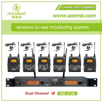

ACEMIC EM-2100 Dual channel in-ear monitor system wireless microphone for stage performance church tour guide,6 receivers