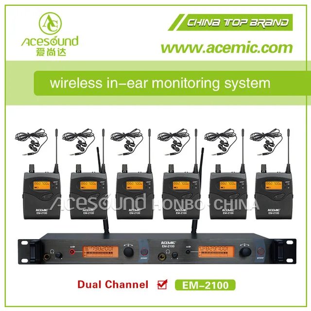 ACEMIC EM-2100 двухканальный в ухо монитор система беспроводной микрофон для сцены