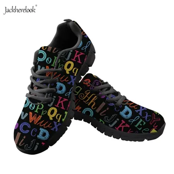 

Jackherelook Hand Painted Alphabet Print Flat Sneakers Women Spring Summer Flats Brathable Lace up Female Teacher Sneakers Plus