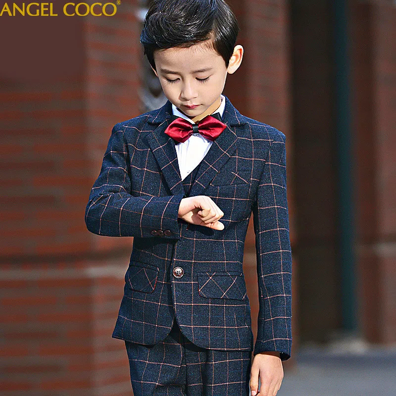 

High Quality 2018 New Arrival Fashion Baby Boys Kids Blazers Boy Suit For Weddings Prom Formal Dark Blue Dress Wedding Boy Suits