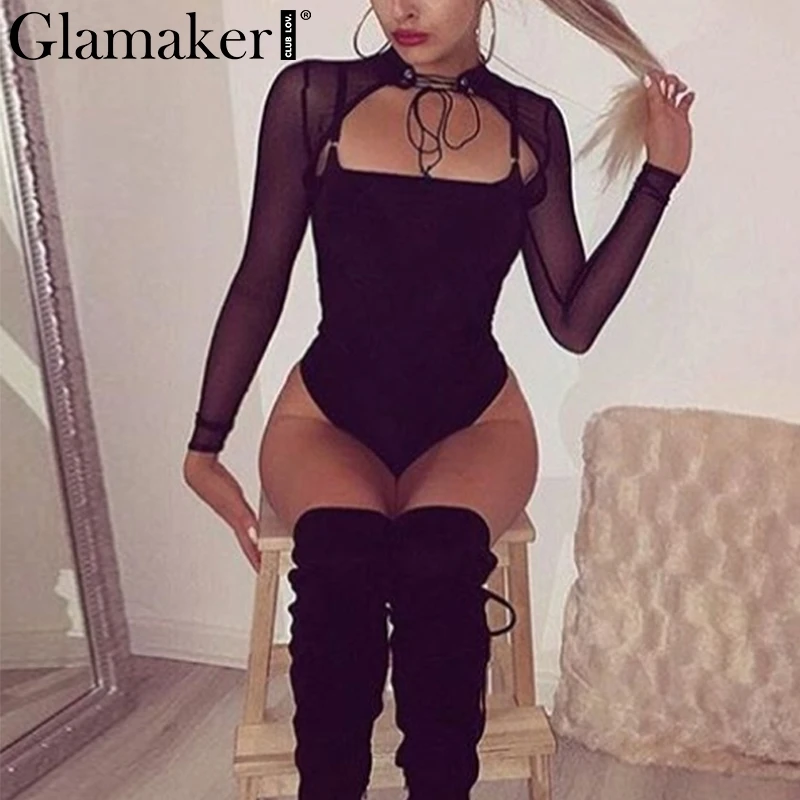 Glamaker на шнуровке чокер Открытое боди сетчатый прозрачный облегающий Топ с