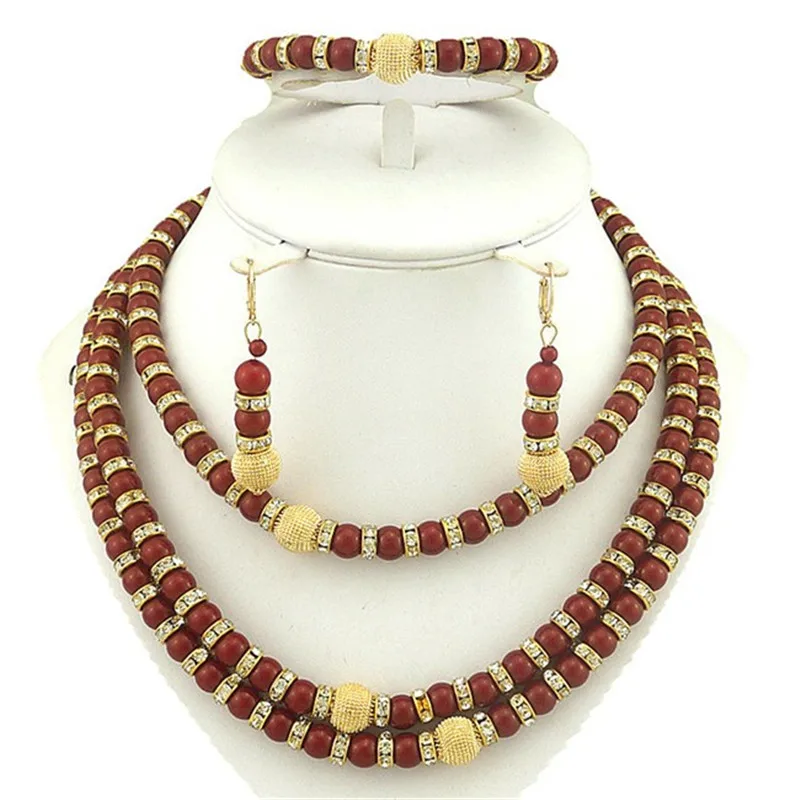 Ювелирный Комплект из колье и серёг под золото 24 к|african beads jewelry set|beaded setfine set |
