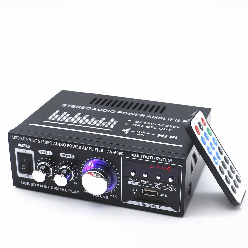 

12V/ 220V Home Mini HIFI Audio Stereo Power Amplifier 2CH LCD Display BT FM Radio 600W Remote Control Audio Amplifier