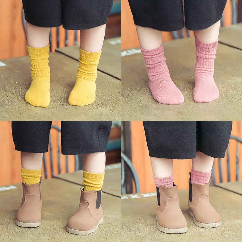 Модные трикотажные хлопковые носки для малышей теплые носки в Вертикальную Полоску Детские однотонные спортивные носки