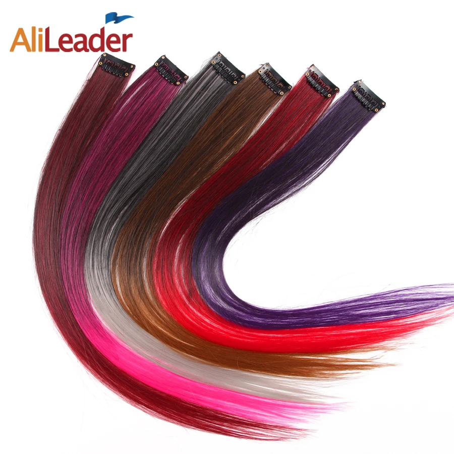

Alileader Long Straight Women Synthetic Clip In One Piece Hair Extensions Rainbow Color One Piece Hairpiece Purple Pink Red Blue