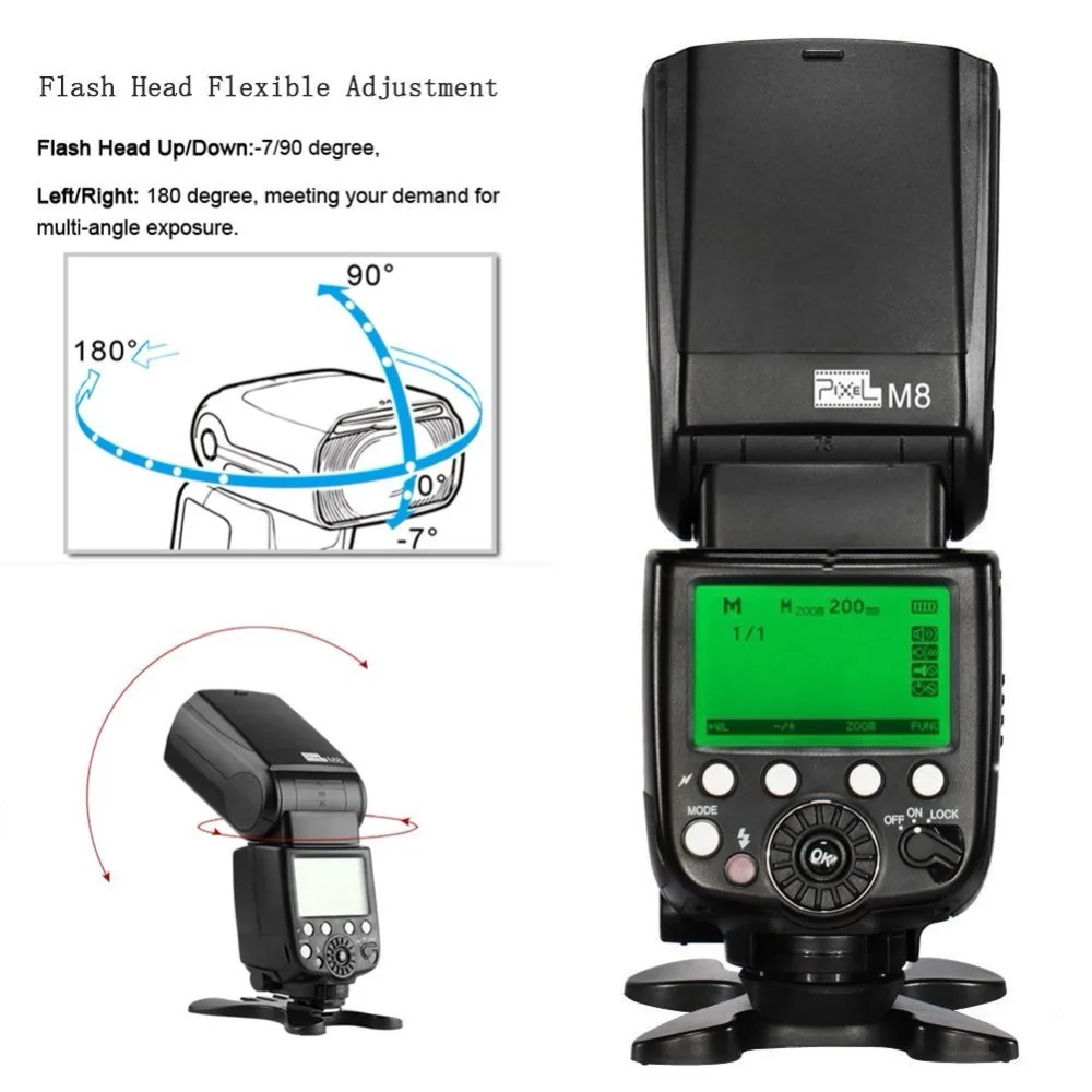PIXEL M8 Беспроводная вспышка для камеры GN60 с ЖК дисплеем Canon Nikon Sony Pentax Fujifilm Panasonic Olympus