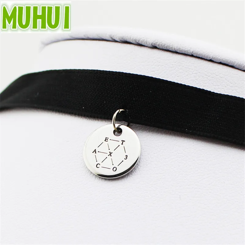 

KPOP Group EXO EXACT Leather Titanium Steel Pendant Choker Necklace Women Men Jewelry Collares B635